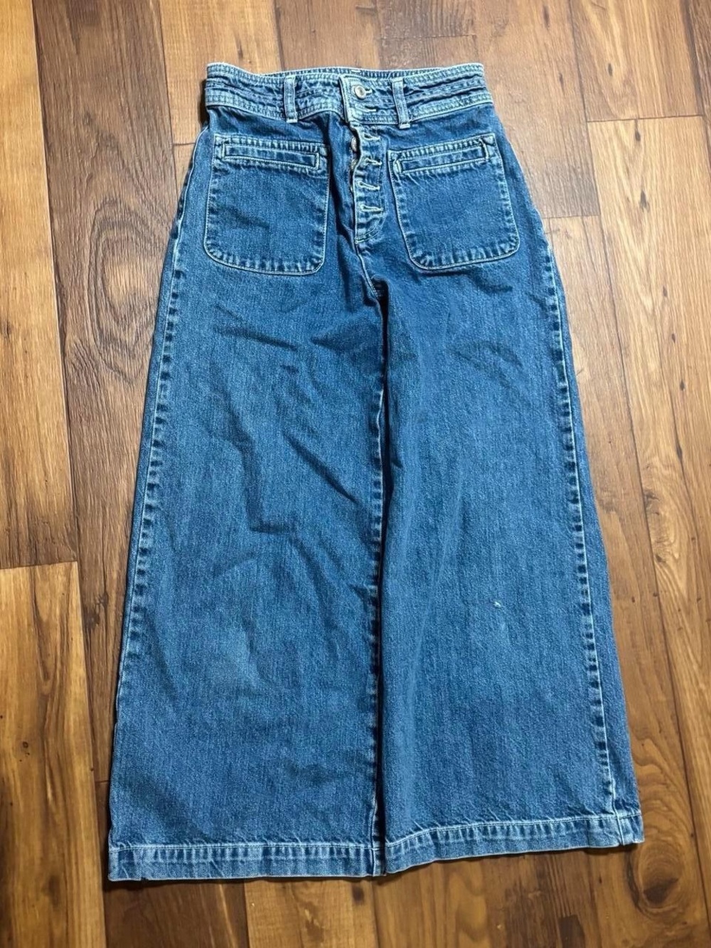 WE THE FREE PEOPLE Colette Crop Jeans Sz 26 High-Rise Baggy Wide Leg Button Fly